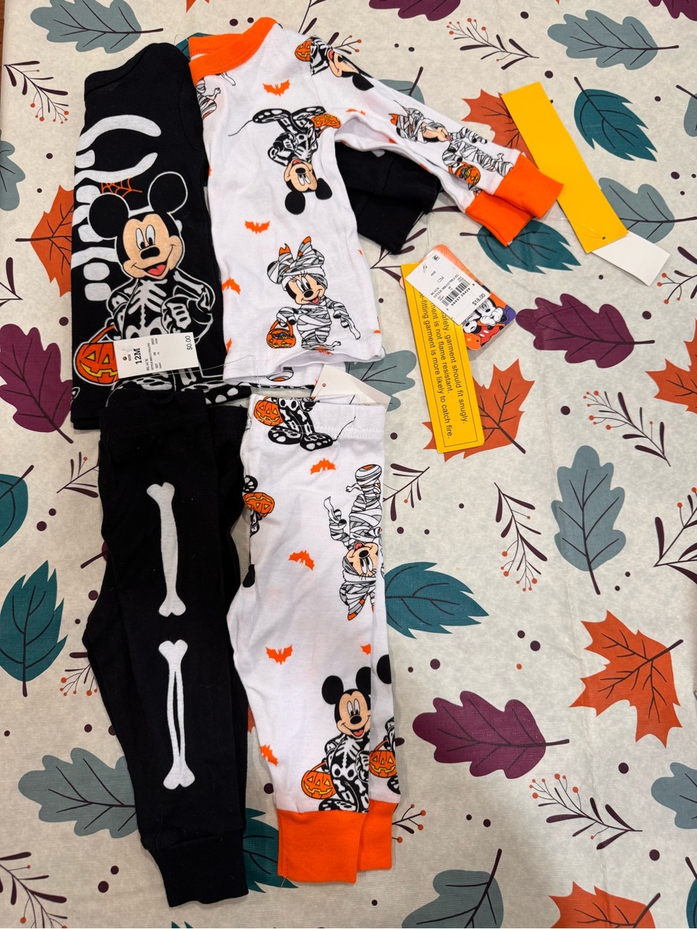 12M Mickey Mouse Halloween Kids Pajama Set - Black & White with Orange Trim
